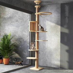 「2024年の新スタイル」Yinanroaキャットタワーキャットタワー突っ張りタイプ木製スリム大型猫用タワーキャット木登りタワー宇宙船付きシングル固定、置き型猫タワー省スペースハンモッ…