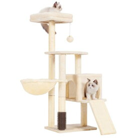 Heyblyキャットタワー子猫とシニア猫に最適超スリム据え置き型省スペース登りやすいハンモック天然麻ロープを使用した爪研ぎボード高さ108cmベージュHCT005SM