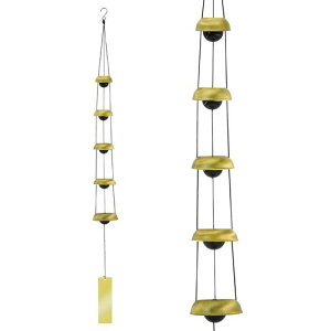 MrMrKura風鈴金属製ウィンドチャイム玄関5層短冊メタル長い和風風鈴風水風鈴吊るし手作り風鈴玄関風鈴おしゃれ澄んんだ音屋外屋内厄除く祈りプレゼントインテリアホーム飾り(真鍮色)