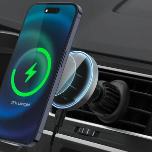 YGTBSR15WMagsafe車載充電器スマホホルダー車吹き出し口、ワイヤレスマグネット車載スマホ充電器、スマホスタンド、強力な磁気吸着、高速で安全な充電、360°回転、iPhone15141312ProPlus
