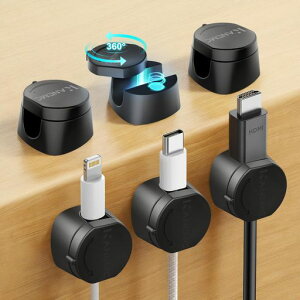 Kanemcケーブルホルダー6個セット磁気式マグネットクリップケーブルクリップ360°回転ツイストロックホルダーケーブル固定配線整理収納配線整理ケーブルスムーズ調整可能USBtype-clanケーブ…