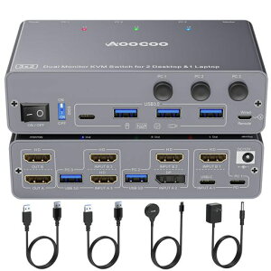 2 �f�X�N�g�b�v+���b�v�g�b�v,3����2�o�� �f���A�����j�^�[ USB-C HDMI DP Type-C KVM�X�C�b�` 4K@60Hz USB3.0 KVM �ؑ֊�A100W PD�A2��̃��j�^�[��1�g�̃L�[�{�[�h �}�E�X�����L�ł���