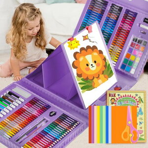 Okikiお絵かきセット【新色登場】208ピースお絵描きセットお絵かきセット色鉛筆クレヨン固形水彩アートセット塗り絵お絵描き画板付き絵の具セット知育教育子供ギフト持ち運び便利入園…