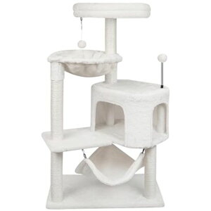 ROYPETキャットタワー猫タワー据え置きハンモック隠れ家猫ハウス省スペース爪とぎ全麻縄巻き100CM高さおもちゃつき(ベージュ)