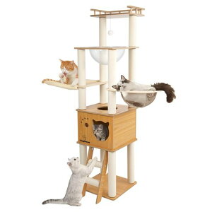 CozyMeowキャットタワー木製据え置きスリム宇宙船厚さを増した板材大型猫用猫タワー多頭飼いキャットハウス爪とぎキャットウォーク人気きゃつとタワーシニアねこおしゃれかわいいキャ…