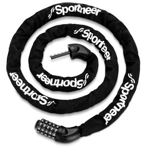 Sportneer自転車鍵チェーンロックダイヤルロック自転車ロック5桁ダイヤル6mmカギ不要パスワード自由設定約180cm日本語取扱説明書付き黒