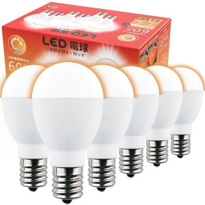 GOHDLAMPLED電球E17調光器対応60W形電球色760LmE17調光電球広配光ミニクリプトン型断熱材施工器具対応密閉器具対応小型電球(電球色6個セット)