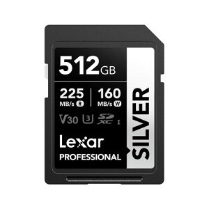 Lexar Silver SDXC�J�[�h 512GB �ǂݏo���ő�225MB/s �������ݍő�160MB/s UHS-I U3 V30 �ʐ^�ƁE�f������ҁE���D�ƌ���