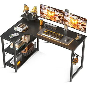 ODKパソコンデスクL字ゲーミングデスク幅130L字デスク机deskラック付きデスク勉強机収納pcデスクオフィスデスク在宅勤務組立簡単書斎ブラック左棚