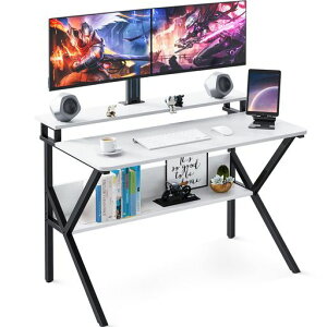 KKLパソコンデスクモニター台付き幅100cmx奥行60cm机pcデスクゲーミングデスクコンパクトおしゃれ省スペーステレワークデスク一人暮らし組立簡単ラック付きデスクモニターアーム対応ホワ…