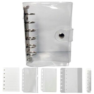 YUANXINWLa7バインダーシステム手帳ミニ6穴メモ帳ルーズリーフポケットサイズ1冊セットクリーム横罫6穴PVCクリアポケットファスナーポケットブックマーク