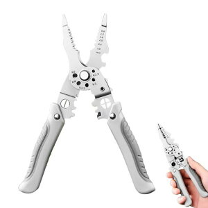 TokTechワイヤーストリッパーストリッププライヤー21-in-1多機能ケーブルストリッパー電工ペンチ206mm1-4mm用高炭素鋼素材バネ付ねじカッター付圧着機能付電工電線皮むき工具切断可能滑り止…