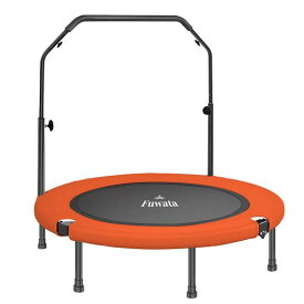 Fuwataトランポリン手摺付き室内用大人用子供用大型102cm耐荷重150kg静音折りたたみダイエット家庭用6本脚(オレンジ)