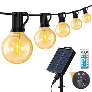 ストリングライトソーラー11.5m防水夜間自動点灯17個LED電球G40E12口金電球色PC素材破損しにくい8種点灯モードUSB充電可能調光可能タイマー機能リモコン付き残量表示機能屋外照明イルミネ…