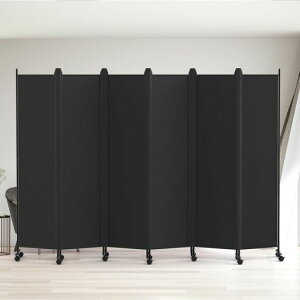 Kokoronaパーテーション間仕切り6連カバーストリップ付き自立式高さ178cm幅302cm衝立パーテーションスクリーン折りたたみ布タイプ屏風目隠し区切り衝立軽量オフィス事務所ブラック