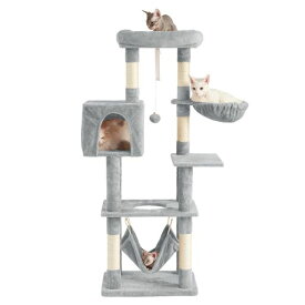 AIFY キャットタワー 大型猫用 多頭飼い 省スペース スリム 据え置き 安定強化構造 抗菌 消臭 ハンモック付き 隠れ家付き 爪とぎ 見晴らし台 おもちゃ付き 運動不足解消 高さ140cm