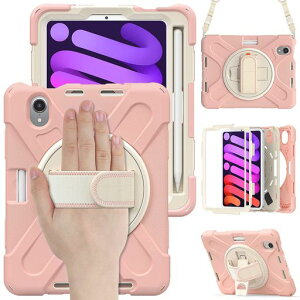 MoogukadaniPadMini6/iPadMini7(A17Pro)�p�̃P�[�X�΂ߊ|���J���t��360°��]�X�^���h�V�����_�[�X�g���b�v�n���h�x���g�y���z���_�[�t�����ϏՌ��V���R���J�o�[�L�b�Y(�s���N)
