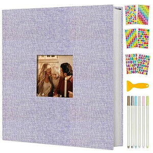 AIORアルバム貼るタイプ大容量手作りフォトアルバム写真アルバム粘着式フリー台紙フォトブックファイルリネン写真収納DIY自由20枚/40ページ家庭用結婚式記念日誕生日カップル子供プレゼ…