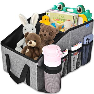 Smof車用折り畳み式収納ボックスポケット多数、ドリンクホルダー付き。車内において車の座席、トランク、助手席に収納できる便利グッズ。おもちゃ、スナック、書類などを整理できる…