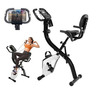 ジェアンケフィットネスバイク静音折りたたみ機能付き背もたれ付きスマホトレー搭載10段階負荷調節トレーニング家庭用エアロバイク運動器具有酸素運動(ブラックxホワイト)