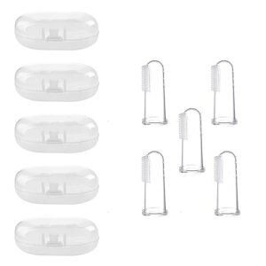 犬歯ブラシ透明ペット用歯ブラシ5.5cmペットシリコン指歯ブラシ透明収納ボックス付きペット用品口臭歯周病予防犬猫小型犬中型犬(5枚指ブラシ+5枚収納ボックス)