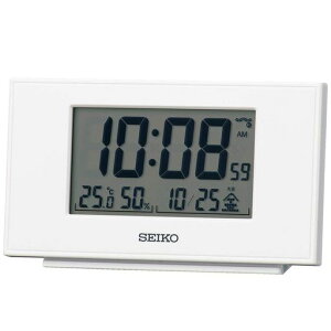 セイコークロック(SeikoClock)置き時計白パール本体サイズ:7.8x13.5x3.8cm目覚まし時計電波デジタルカレンダー温度湿度表示SQ790W