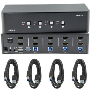Bytecc KVM �X�C�b�` 2 ��̃��j�^�[�A4 ��̃R���s���[�^�[�A4 ���� 2 �o�́AUSB 3.0 �W���b�N�t�� 8k HDMI �X�C�b�`�A4 ��̃R���s���[�^�[�ŃL�[�{�[�h�ƃ}�E�X �Z�b�g�����L�AWindows/Mac/Linux ���c