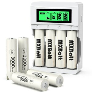 MXBatt充電池ニッケル水素電池単3電池充電式LCD急速充電器セット単3形充電池8本充電池充電器電池と充電器の組み合わせ