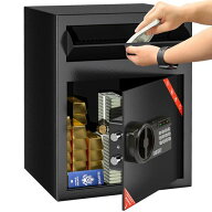 KABISAFE投入式金庫家庭用テンキー式セキュリティーボックス防犯金庫保管庫A4ファイル対応警報アラーム付…