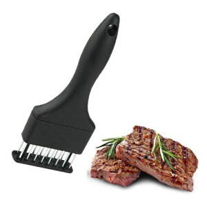 肉筋切り器16本刃ミートテンダー自動リバウンド肉筋切り器肉たたきミートテンダライザー肉叩き肉の筋切り器ステンレス鋼携帯式お肉が柔らかくなる洗いやすい防錆便利ツールビーフチ…