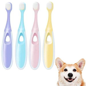 YUWENW犬用歯ブラシ小型犬ペット用歯ブラシ4本セット4色10000本の超極細毛口腔ケアペット超極細毛やわらかい歯茎に優しいウサギ猫用犬用大型犬歯周病ハルソーラ歯茎に優しい