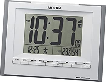 中古 売れ筋 リズム時計 目覚まし時計 電波 デジタル フィットウェーブD168 置き掛け兼用 8RZ168SR08 感謝価格 湿度 カレンダー グレー RHYTHM 温度