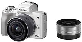 【中古】Canon ミラーレス一眼 EOS Kiss M ホワイト ダブルレンズキット EF?M22mm F2 STM/EF-M15-45mm F3.5-6.3 IS STM付属 EOSKISSMWH-WLK