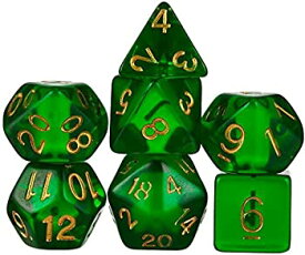 【中古】7 Die Polyhedral Dice Set - Sylvan Spirits (Translucent Green) with Velvet Pouch by Wiz Dice