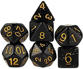 【中古】7 Die Polyhedral Dice Set - Stardust (Black Glitter) with Velvet Pouch by Wiz Dice