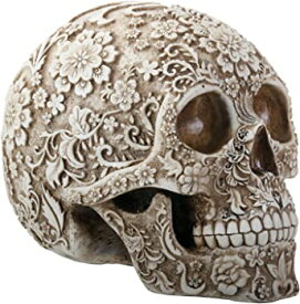 【中古】8 Inch White and Light Brown Colored Floral Human Skull Figurine by Summit [並行輸入品]