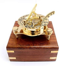 【中古】US HANDICRAFTS 5インチ ノーティカルウェストロンドン日時計コンパス 手作りの木製ボックス