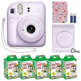 【中古】(非常に良い)Fujifilm Instax Mini 12 インスタントカメラ ライラックパープル + MiniMate アクセサリーバンドル & 互換性のあるカスタムケース + Fuji Insta