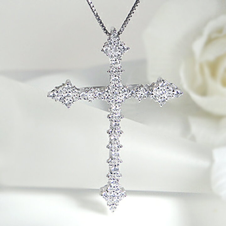 楽天市場】K18WG【1.0ct】ダイヤモンド クロス ネックレスレディース 