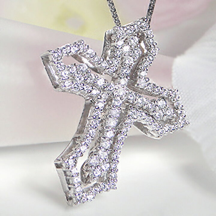 楽天市場】K18WG【1.0ct】ダイヤモンド クロス ネックレスレディース 