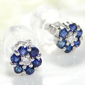 K18WG フラワーモチーフ サファイア ダイヤモンド ピアス!サファイアピアス サファイヤピアス ダイヤピアス ジュエリー ホワイトゴールド フラワーピアス 花ピアス 可愛いピアス 9月 送料無