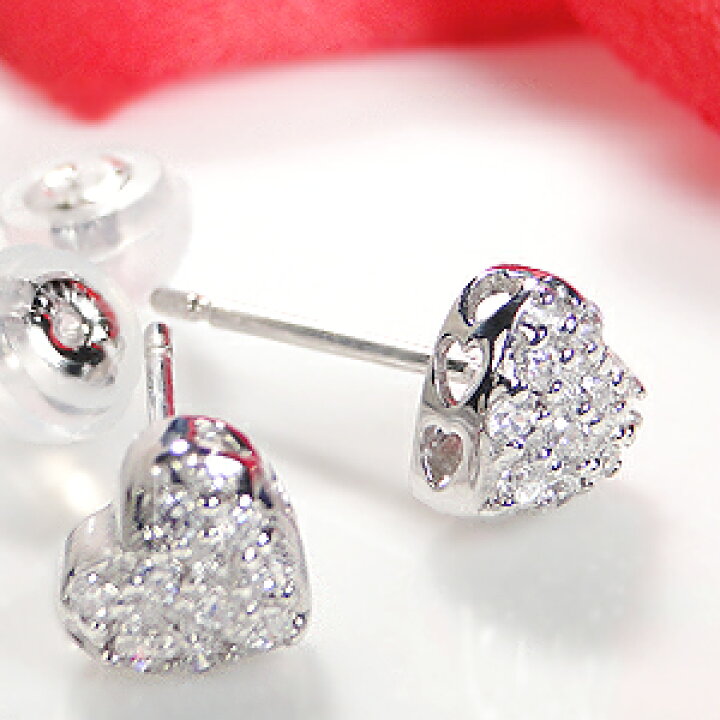 楽天市場】K18WG【0.2ct】ハート パヴェ ダイヤモンド ピアスダイヤ  