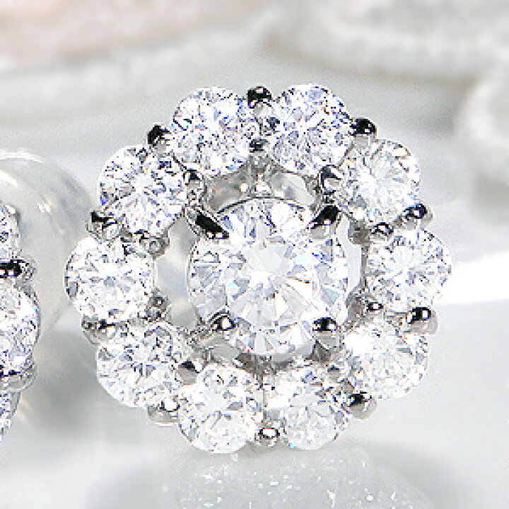 楽天市場】Pt900【2.0ct】ダイヤモンド フラワー ピアスダイヤピアス  