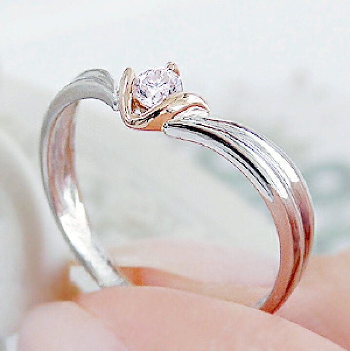 楽天市場】Pt900/K18PG【0.1ct】一粒 ダイヤモンド コンビ リング 