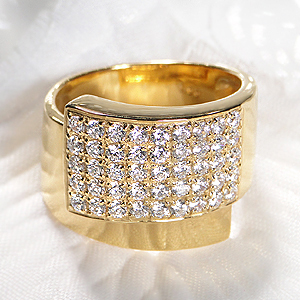 K18YGダイヤモンド パヴェ リング<BR> ゴールド イエローゴールド ダイアモンド リング ダイヤ リング 幅広 指輪 １カラット レディース ギフト プレゼント ４月誕生石