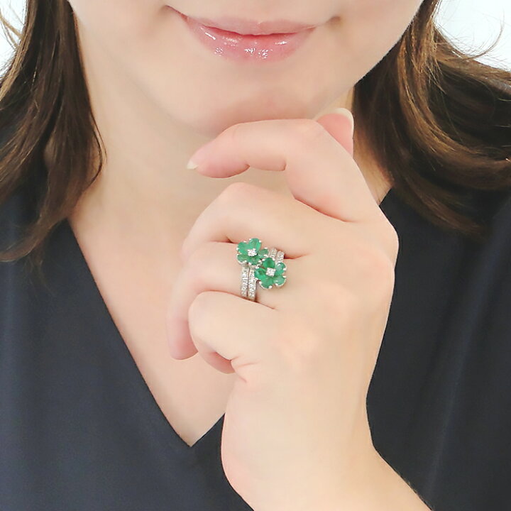 楽天市場】Pt900 フラワーモチーフ エメラルド ダイヤモンド リング 