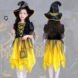 【楽天スーパーSALE 50％OFF】ハロウィン コスプレ 衣装 子供 女の子 魔女 悪魔 コウモリ ウィッチ ワンピース コスプレ仮装 キッズコスチューム 子供服 バット魔女 魔法少女 変装 4点セット パーティグッズ イベント 文化祭 学園祭 90-