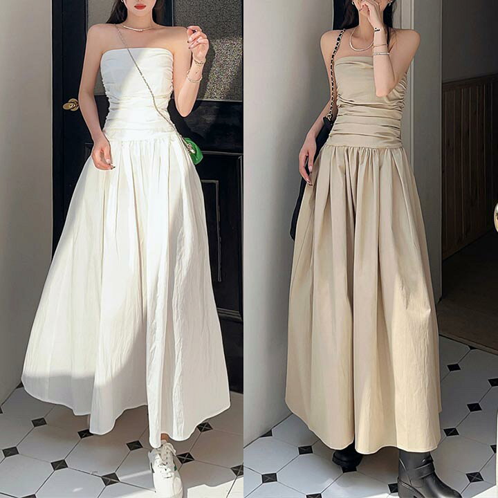 楽天市場】ワンピース ノースリーブ ロング丈 マキシ丈 ベアトップ 