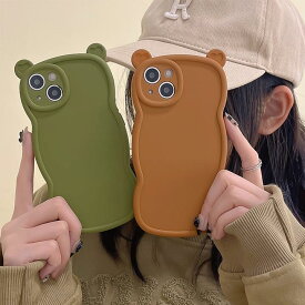 熊耳が可愛い！iPhone15ケース iphone14ケース iphone14ケース 丸み 持ちやすい カメラ保護 スマホケース アイフォン13ケース 　ブラッ ホワイト グリーン ブラウン 韓国 おしゃれ 可愛い