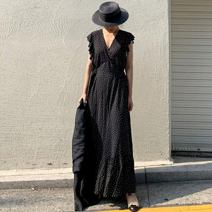 foufou シャツワンピース S ノースリーブ ロング丈 ドレス 黒 着膨れる 
